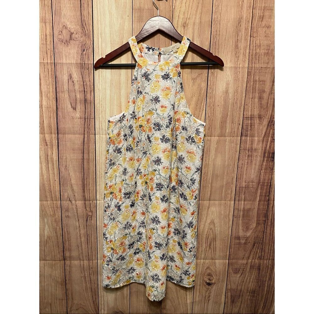 Loft Small Sleeveless Tank Shift Dress floral lace white yellow sexy summer